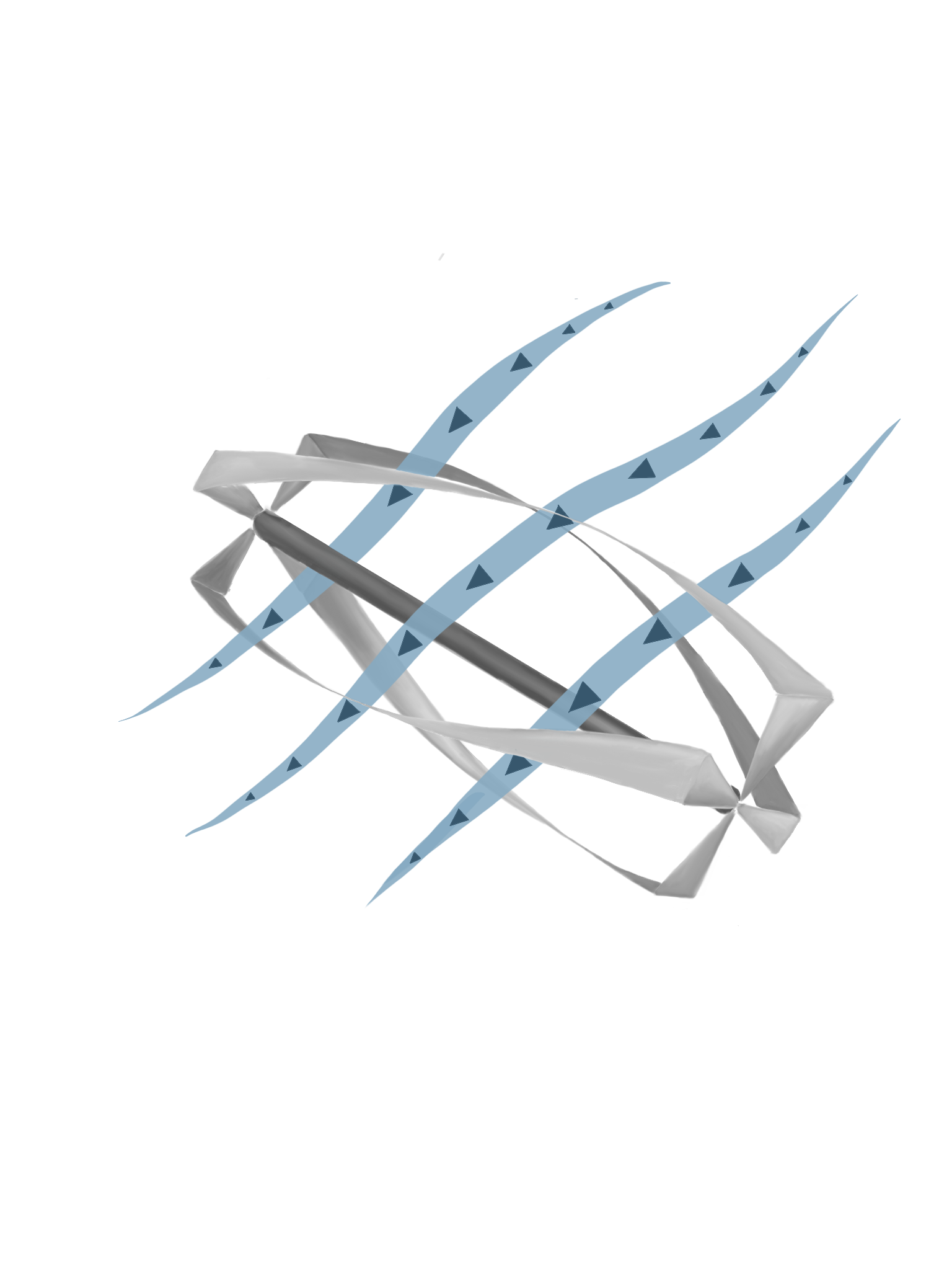 illustrated horizontal cross flow turbine displaying how water might pass through the blades and create rotation