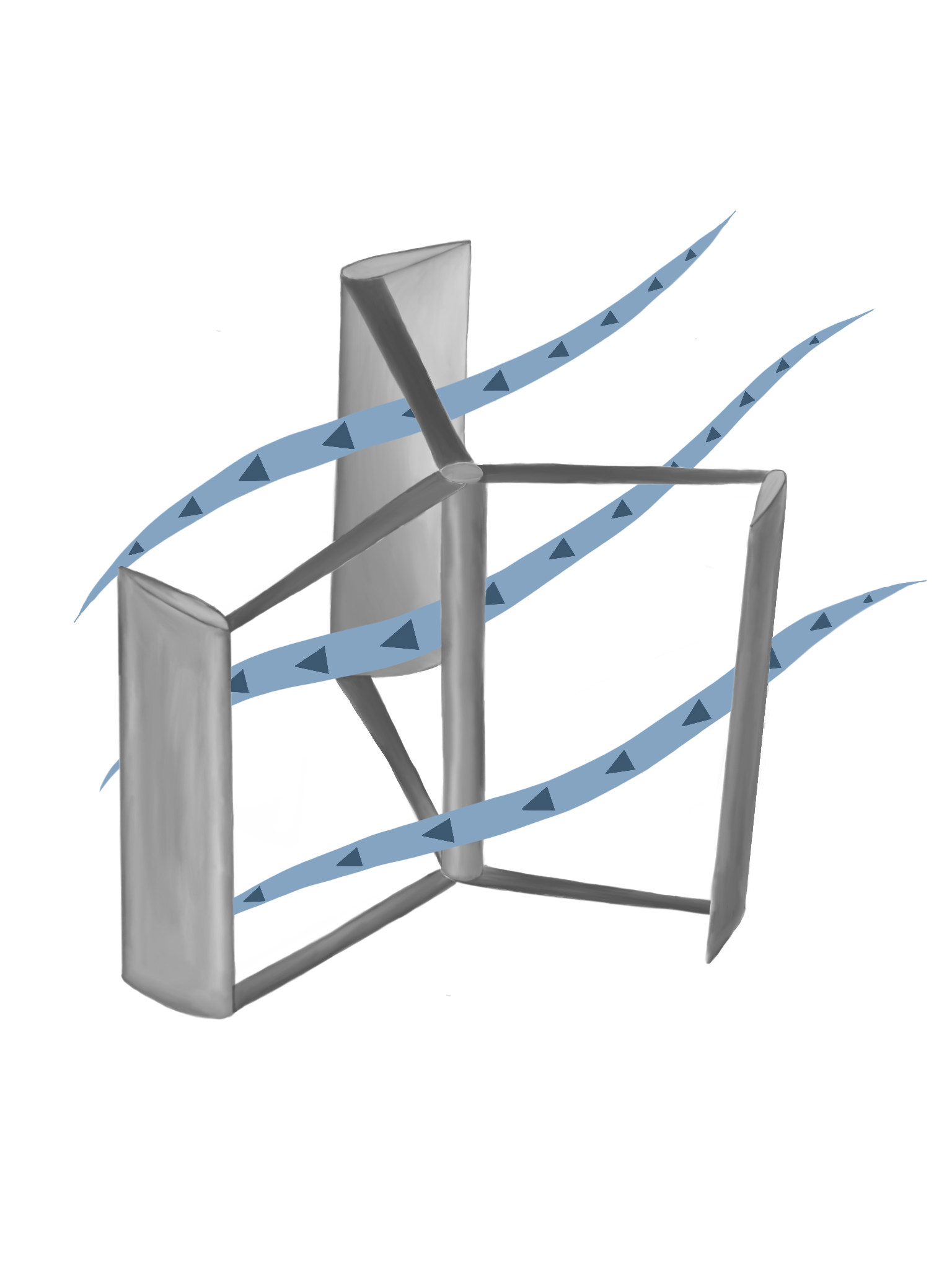 illustrated vertical cross flow turbine displaying how water might pass through the blades and create rotation