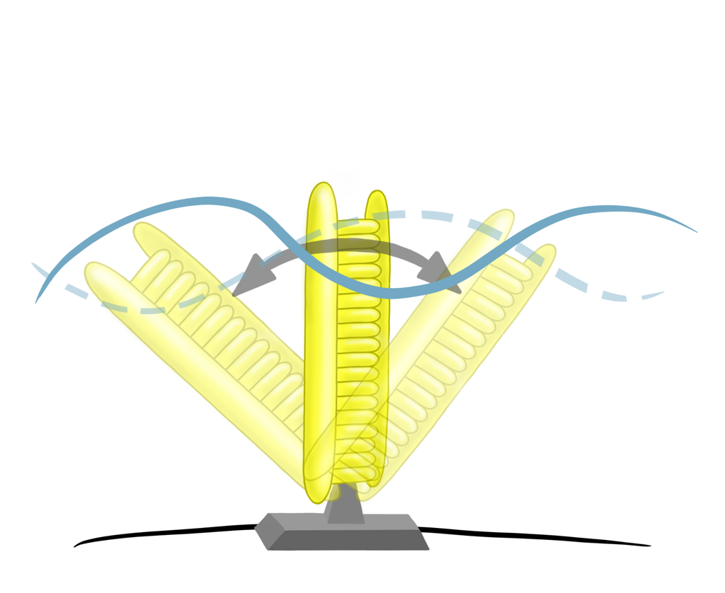 illustrated wave surge converter showing how a moving wave might cause the device to flap back and forth to create energy