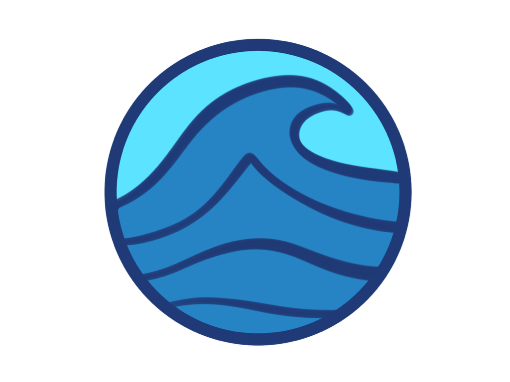 Circular blue icon showing a cresting wave