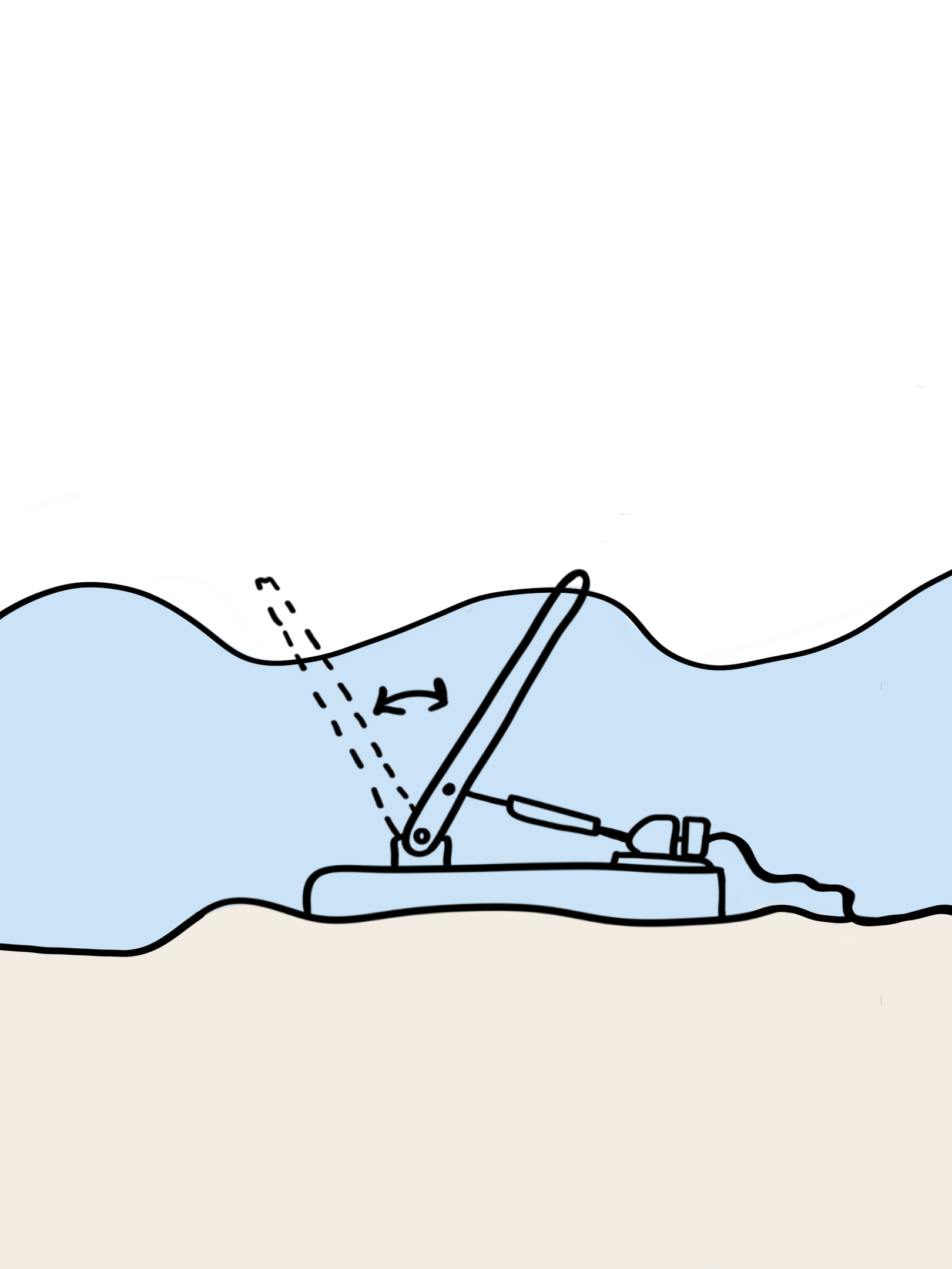 illustration of an oscillating wave surge converter showing its back and