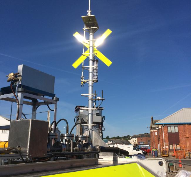 Seatricity Oceanus 2 Equipped with a Top Mark, Nav Light, Radar Reflector, and AIS System.