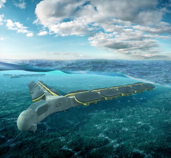Bombora - Bombora’s Fixed mWave™ is a membrane style wave energy converter located 10 m beneath the surface and invisible from shore. As waves pass over mWave™, the membranes deflect air through a turbine to generate electricity.