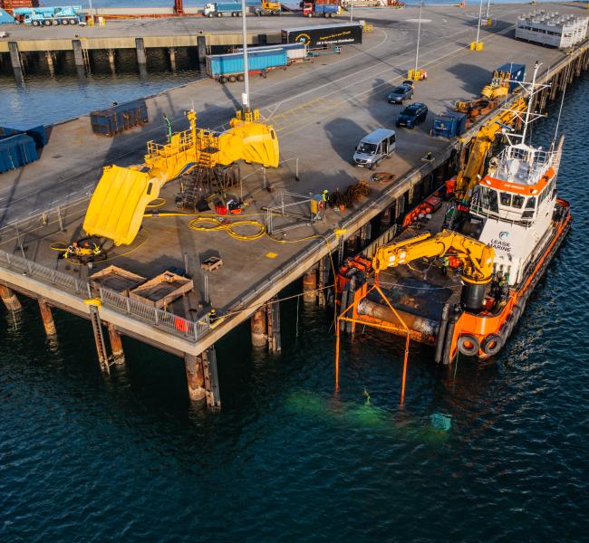 Mocean's Blue X on an Orkney dock