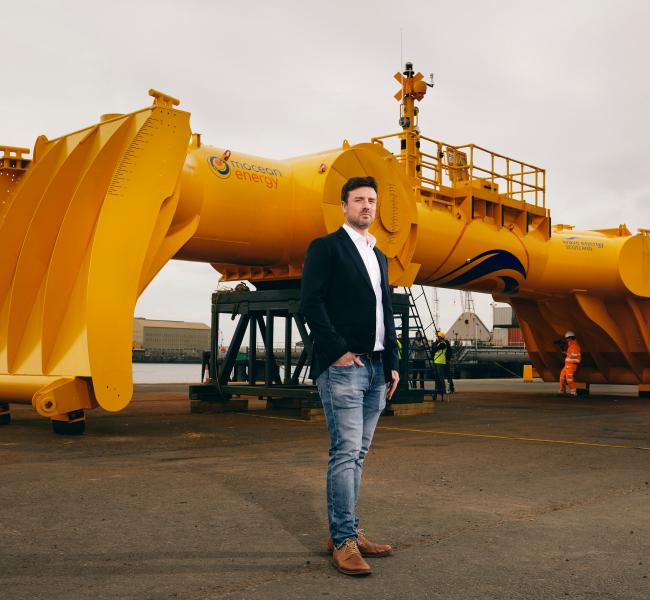 Mocean's Blue X out of the water with founder, Cameron McNatt