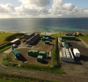 European Marine Energy Centre (EMEC) Caldale substation Fall of Warness and hydrogen plant (Credit Sky Cam)