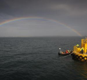 European Marine Energy Centre (EMEC) Test support buoy at the end of a rainbow (Credit Mike Brookes Roper)