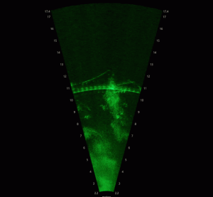 Green noise data points showing the wake of turbine