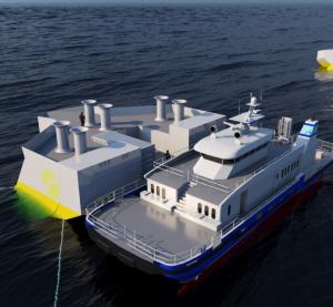 Illustration of vessel docking at OWC platform