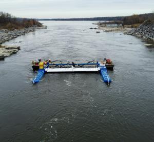ORPC RivGen® Device on station prior to install, CHTTC, Winnipeg River. Credit Jim Castle