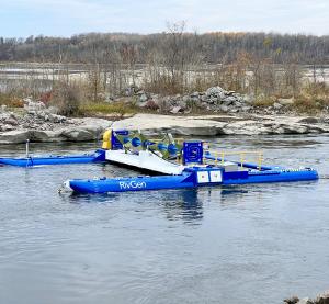ORPC RivGen® device on station prior to install, CHTTC, Winnipeg River. Credit ORPC